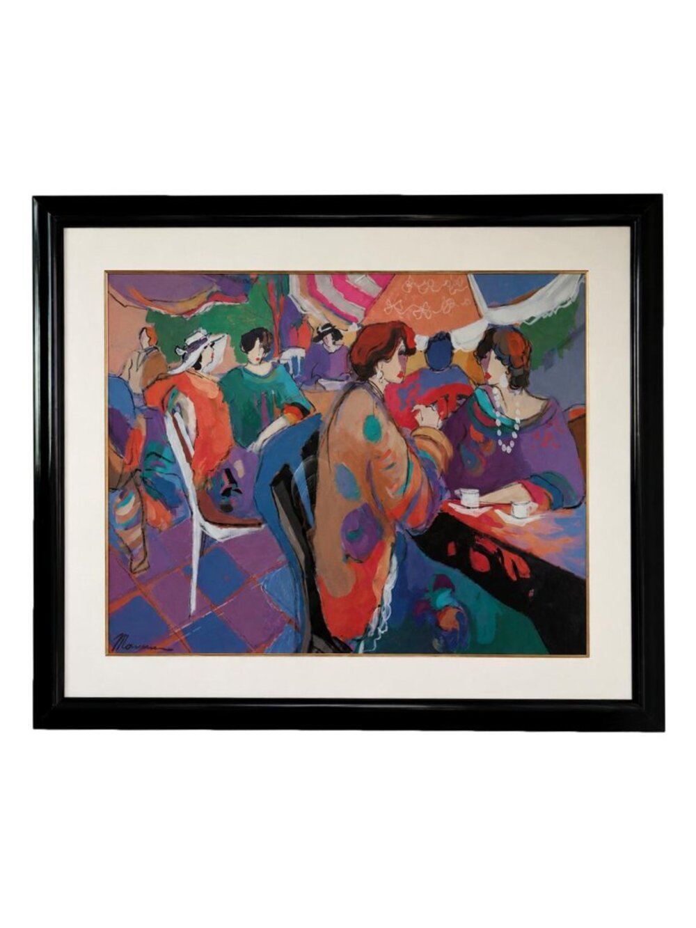 Vintage Isaac Maimon Corner Cafe Framed Art Print Colorful Figurative Cafe 39x33